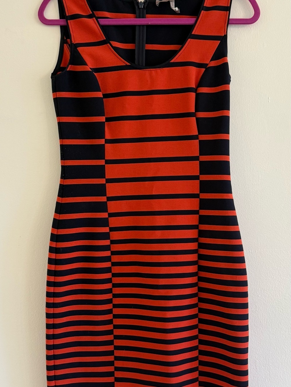 Halston Heritage Red and Black Striped Midi Dress